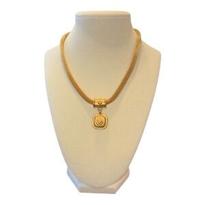 Vintage Mesh Choker Necklace Rolled Gold Tone 18” w/removable pendant JB1